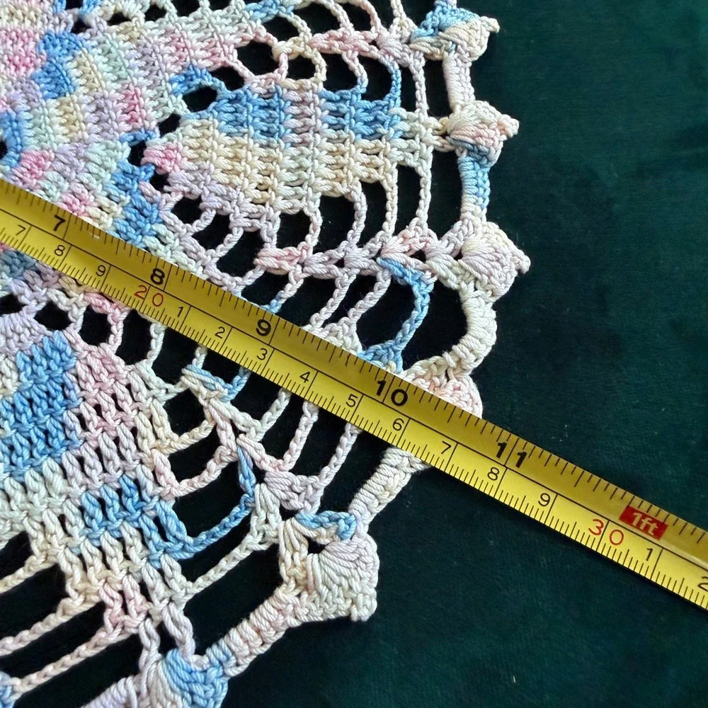 Vintage Crochet Doily Set 4pc Round Lace Variegated Purple Orange Blue Pastel